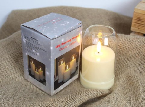 Świeca led w szkle gładka ze skaczącym płomieniem 12 x 7,5 cm BIAŁA SBU-2404W