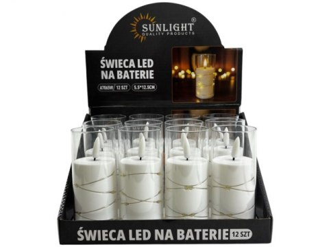 Świeca led ze skaczącym płomieniem w transparentnej obudowie z lampkami led BIAŁA 12,5 x 5 cm - 7065W