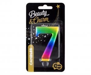 Świeczka B&C cyferka 7 Galaxy 8,0 cm tęczowa PF-SCG7