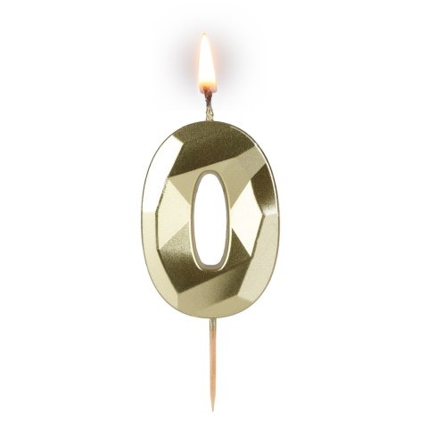 Świeczka cyferka "0" 5,8cm "DIAMENT" ZŁOTA na patyku ( długość patyka 4,2cm / 2cm ) 64-00