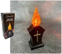 Znicz wkład led żywy płomień złoty krzyż POMARAŃCZOWY OGNISTY 17 cm A7160O