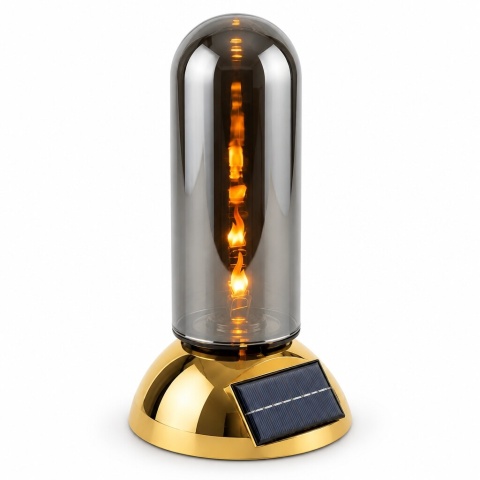 Lampion solarny VELORA szklana tuba plastikowa złota podstawa 28 x 16 x 16 cm