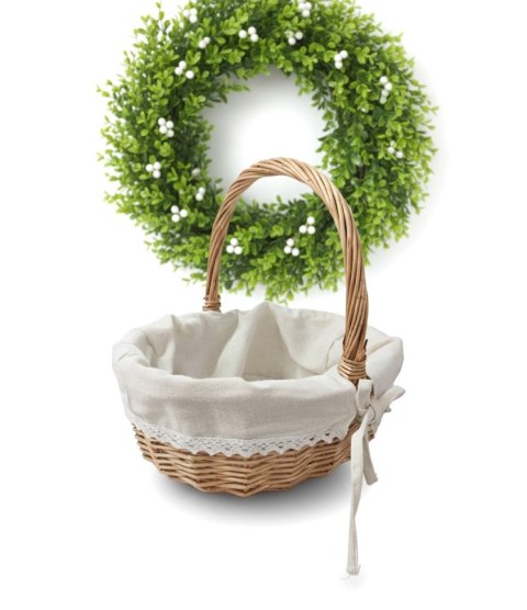 Koszyk owalny naturalny wyściełany beżowym 26 x 26 x 23 x 12cm LH3064